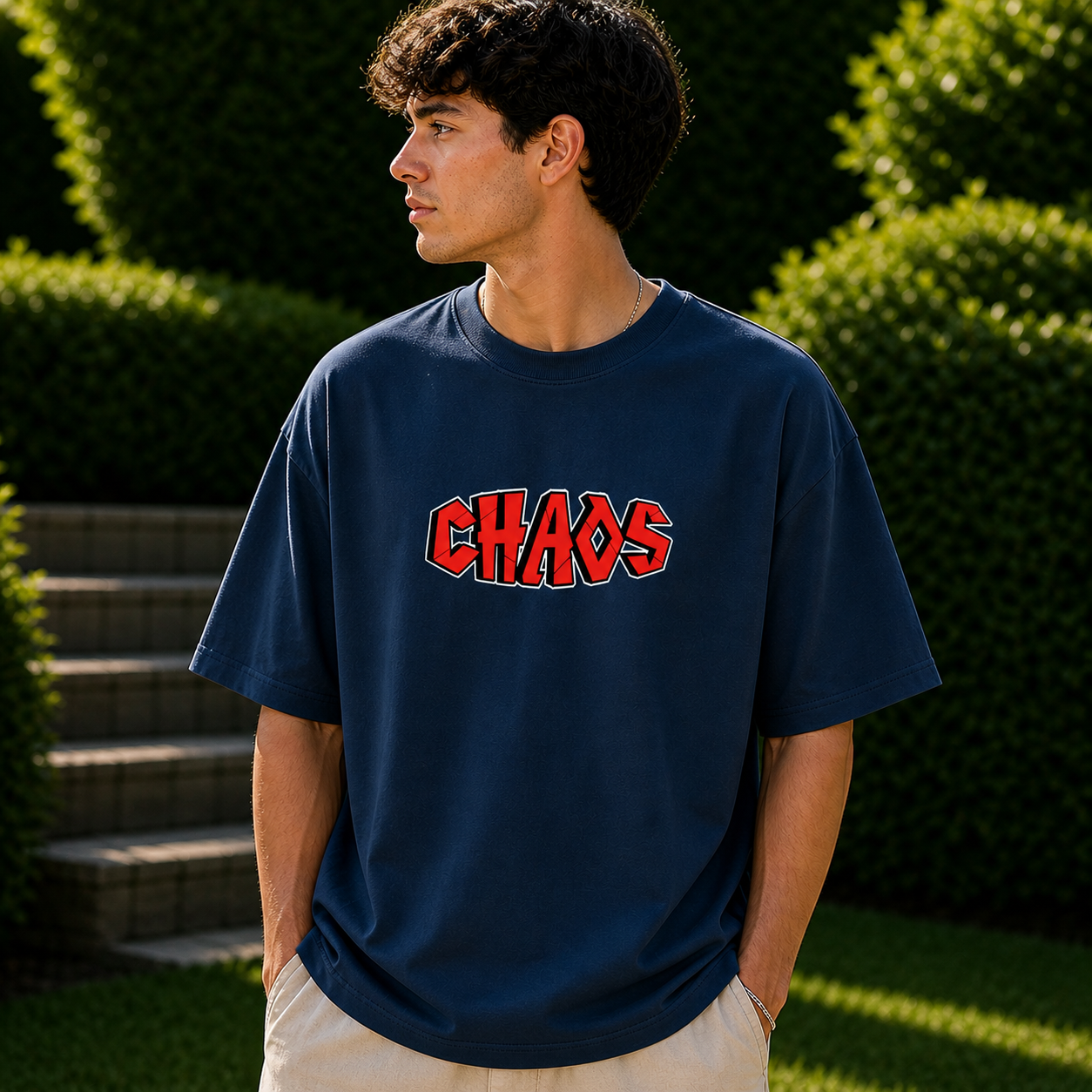 Midnight Chaos Club Oversized Navy Blue Cotton T shirt
