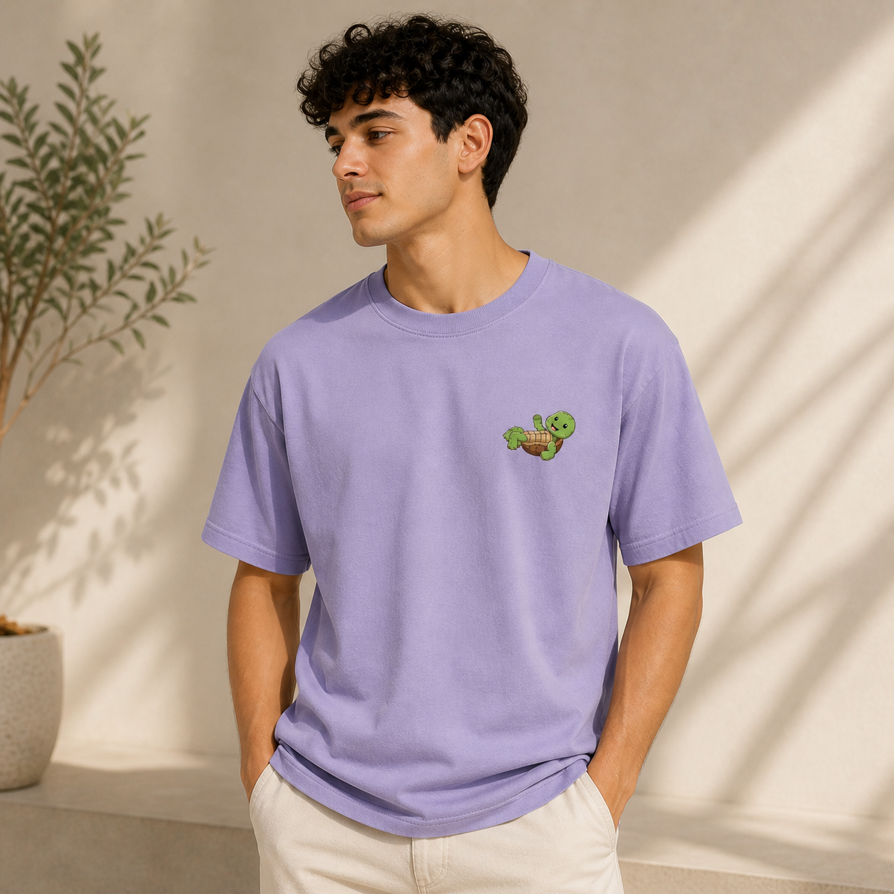 Take It Easy Turtle Oversized Lavender Graphic T shirt