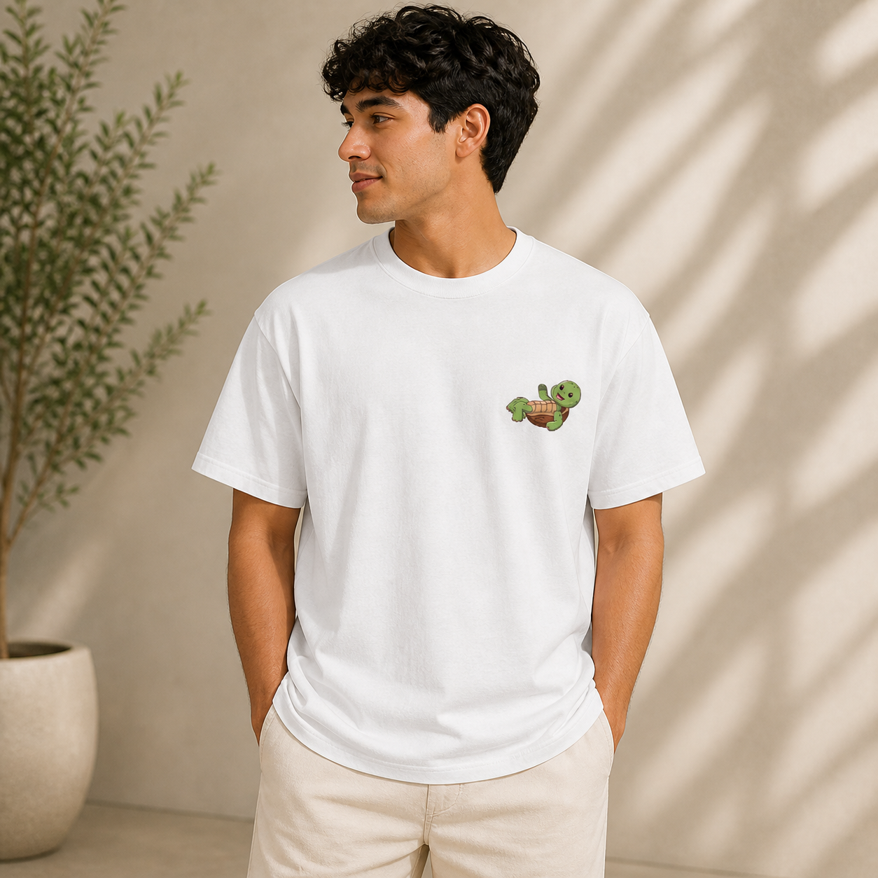 Take It Easy Turtle Oversized White Graphic T shirt