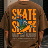 Skate and Destroy Skeleton Oversized Brown Graphic T-Shirt