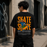 Skate and Destroy Skeleton Oversized Black Graphic T-Shirt