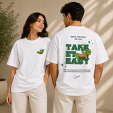 Take It Easy Turtle Oversized White Graphic T shirt