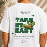 Take It Easy Turtle Oversized White Graphic T shirt