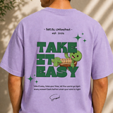 Take It Easy Turtle Oversized Lavender Graphic T shirt