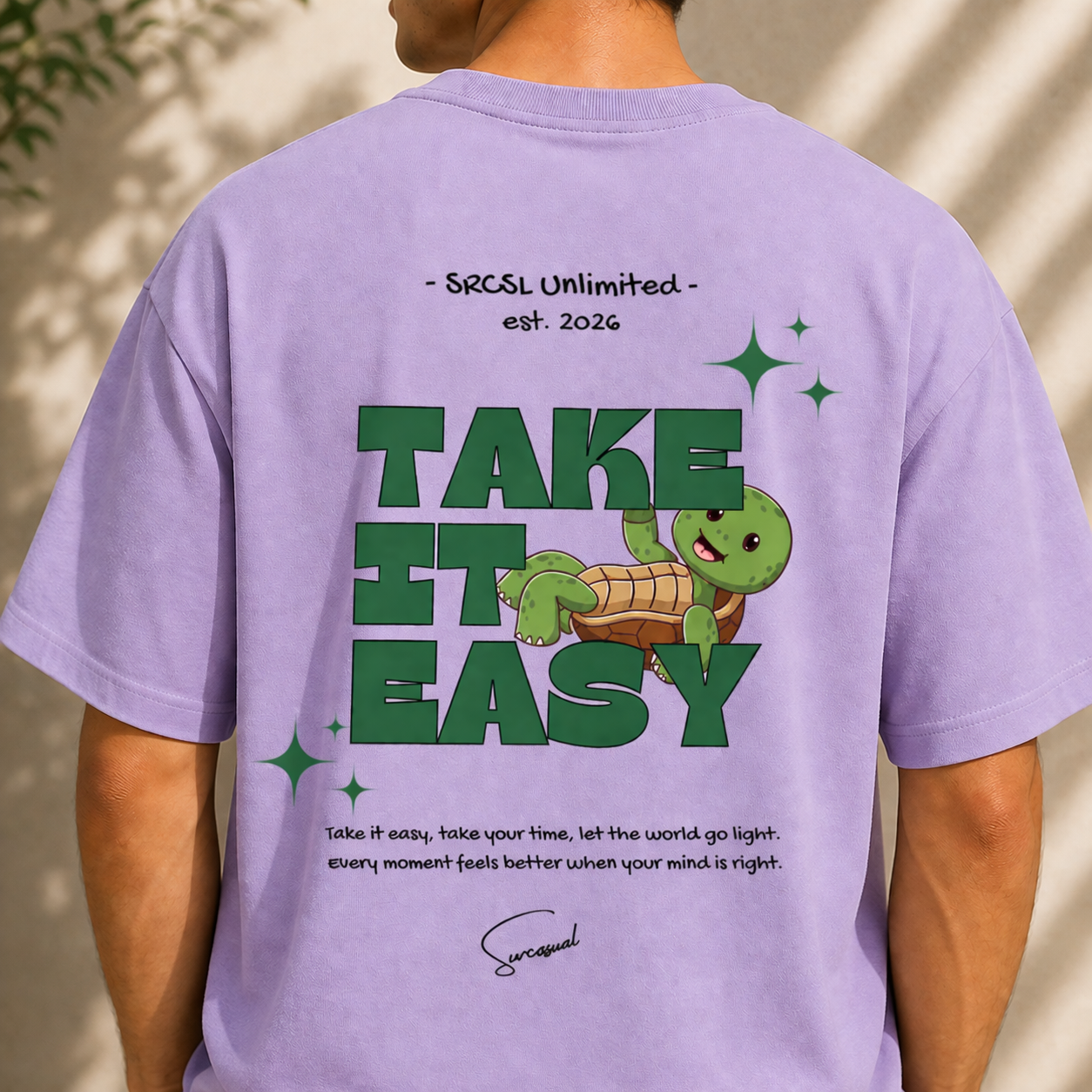 Take It Easy Turtle Oversized Lavender Graphic T shirt