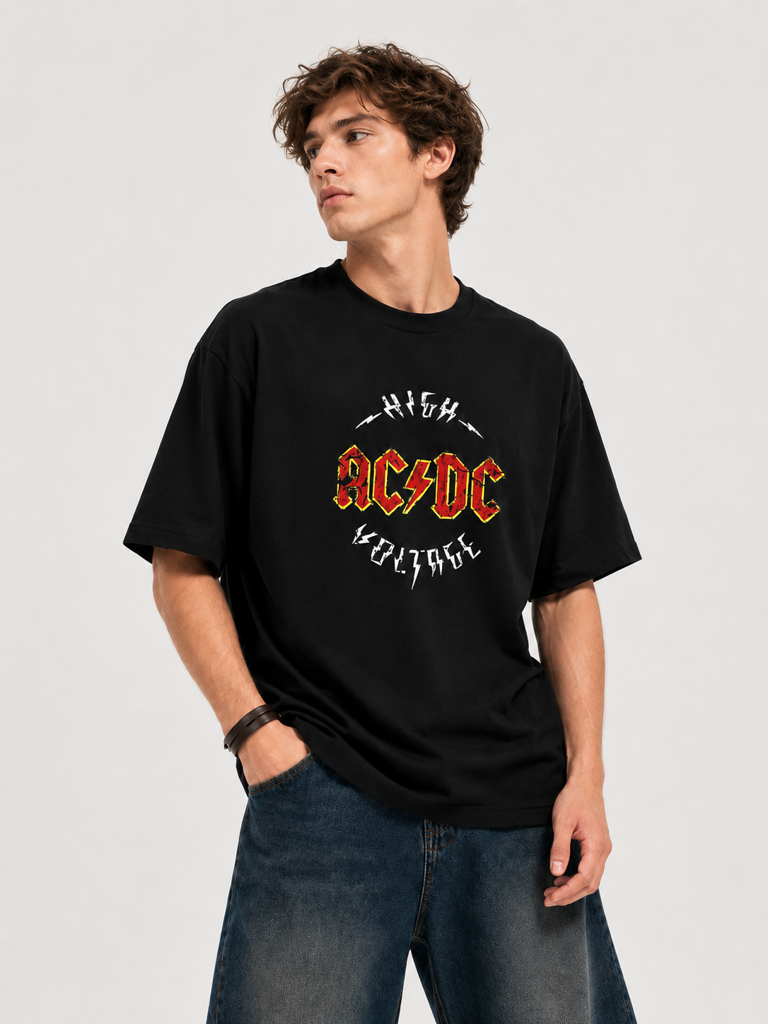 AC/DC High Voltage Oversized Black Graphic T-Shirt