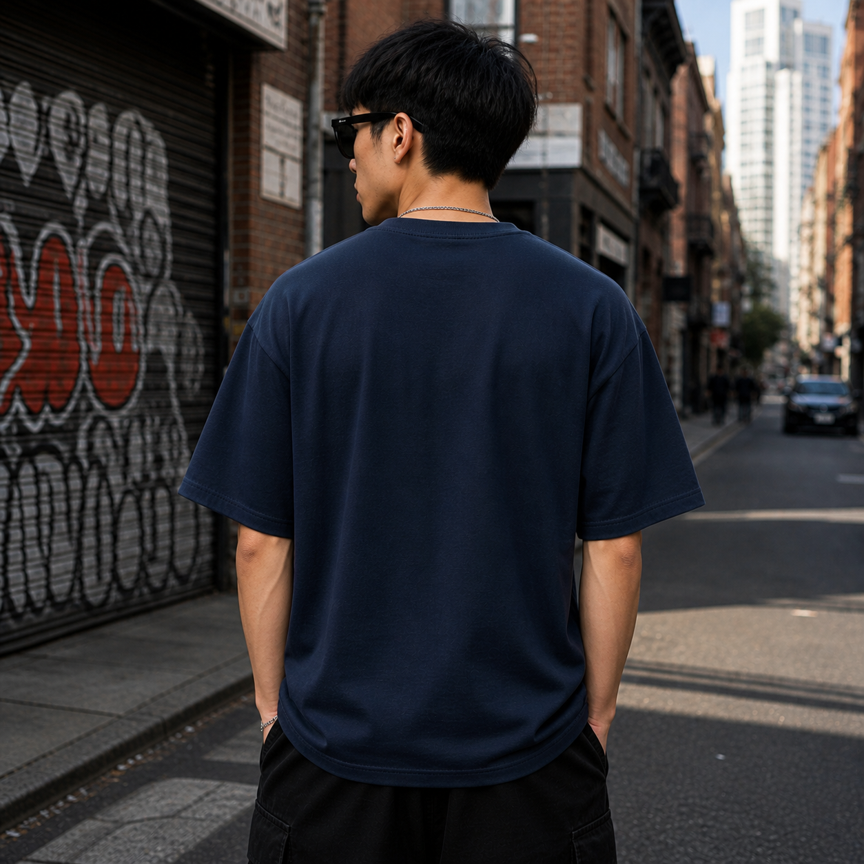 AC/DC High Voltage Oversized Navy Blue Graphic T-Shirt