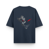 Crimson Hollow Reaper Oversized Navy Blue Anime T-Shirt