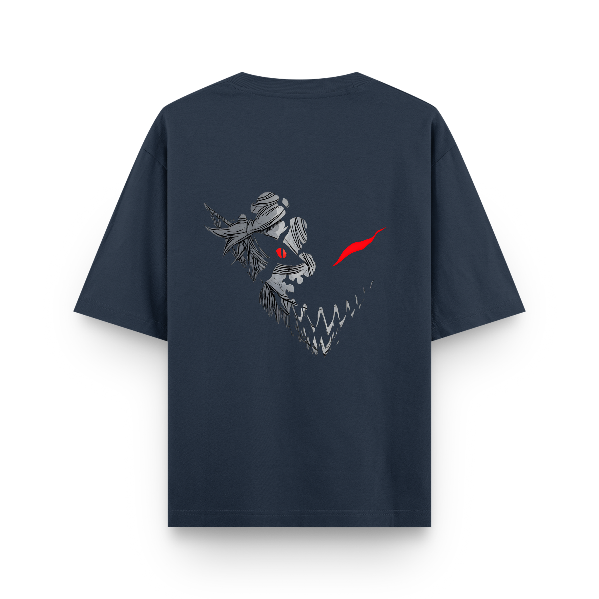 Crimson Hollow Reaper Oversized Navy Blue Anime T-Shirt