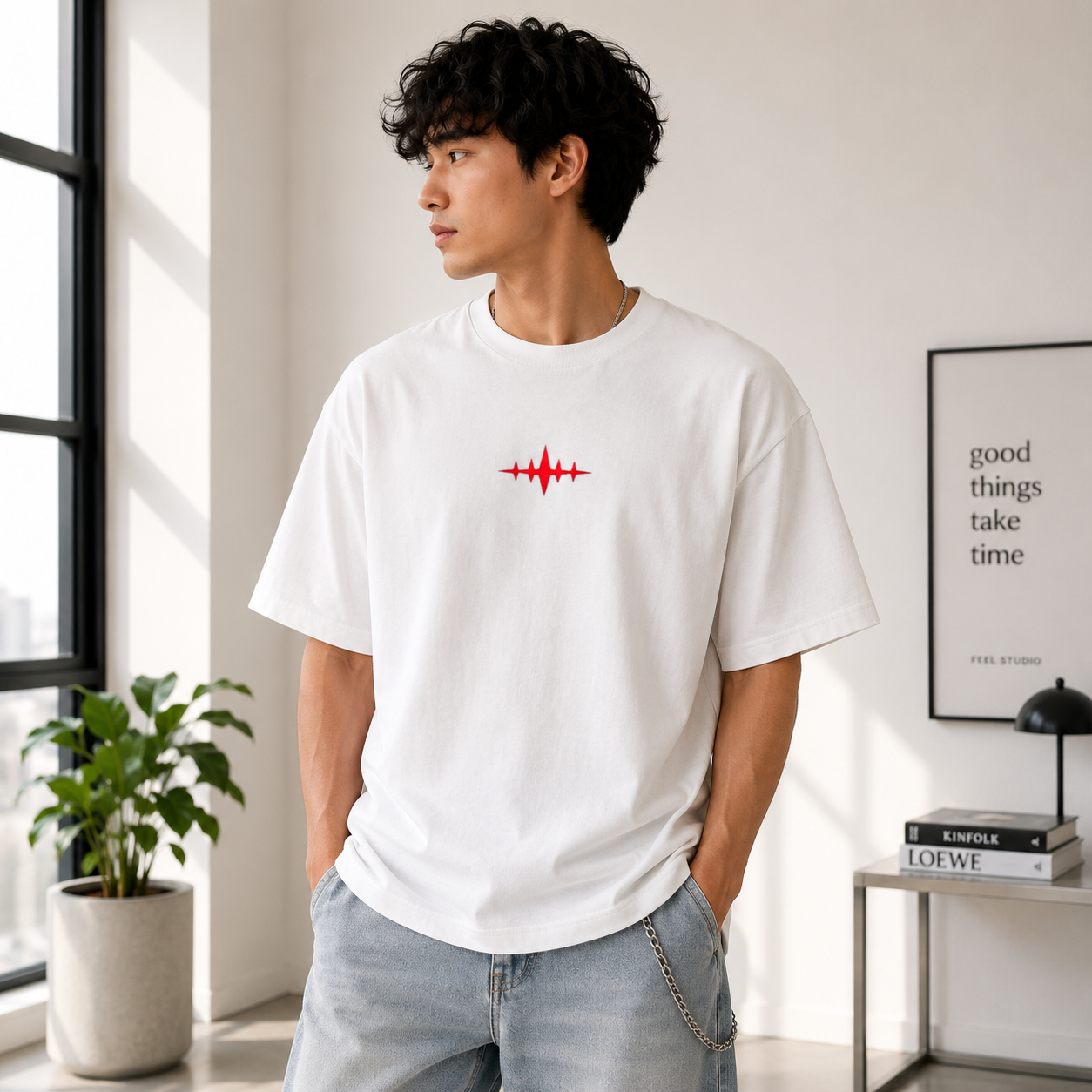 Crimson Hollow Reaper Oversized White Anime T-Shirt