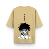 Cursed Eyes Jujutsu Anime Beige Oversized T-Shirt
