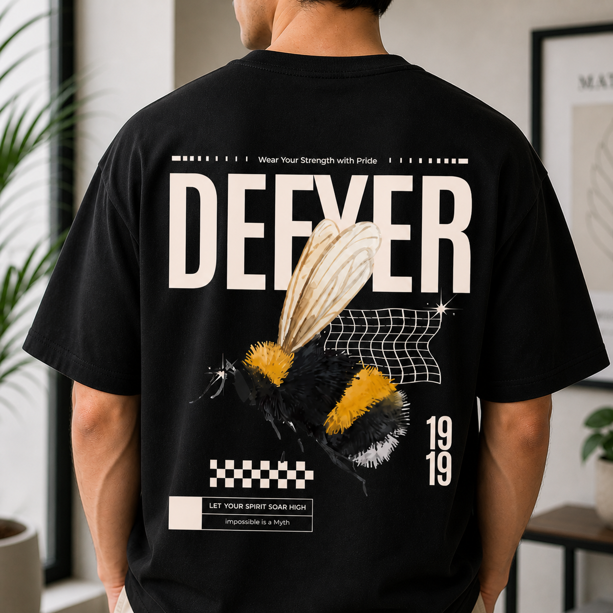 Defyer Bumblebee Cotton Oversized T shirt Black