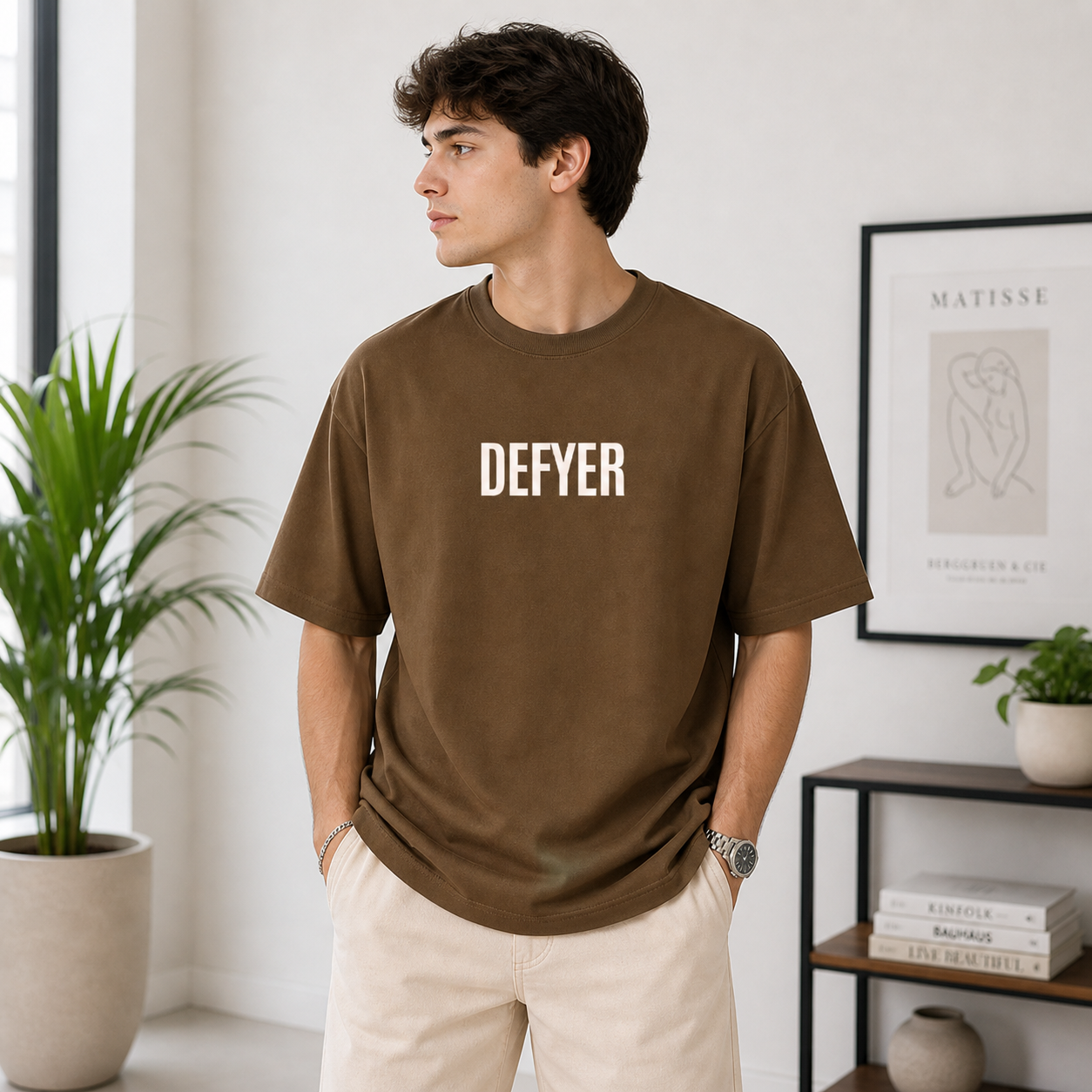 Defyer Bumblebee Cotton Oversized T shirt Brown