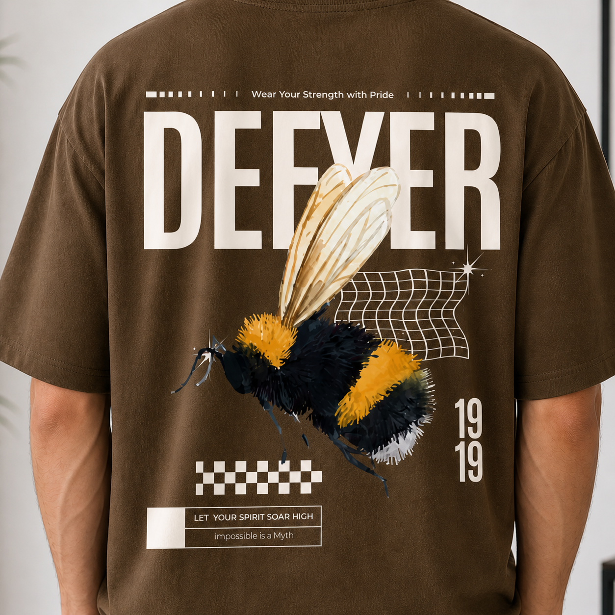 Defyer Bumblebee Cotton Oversized T shirt Brown