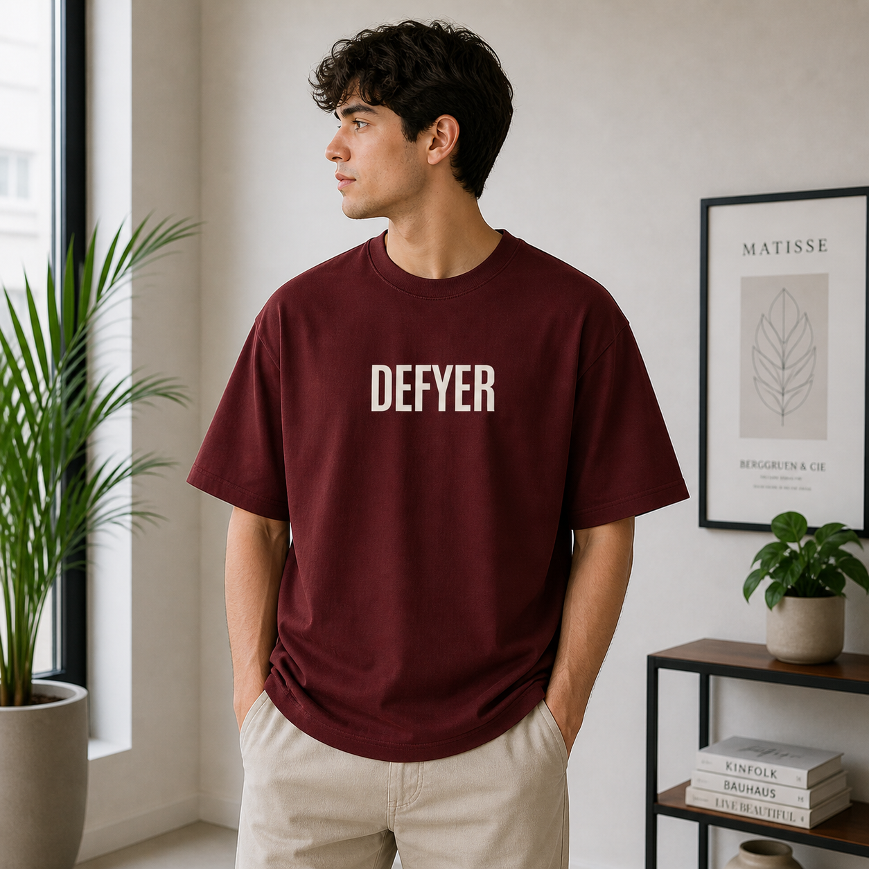 Defyer Bumblebee Cotton Oversized T shirt Maroon