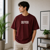 Defyer Bumblebee Cotton Oversized T shirt Maroon