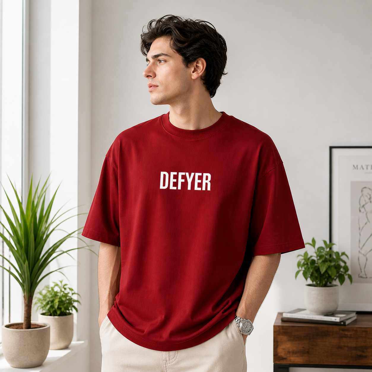 Defyer Bumblebee Cotton Oversized T shirt Red
