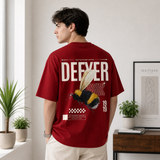Defyer Bumblebee Cotton Oversized T shirt Red