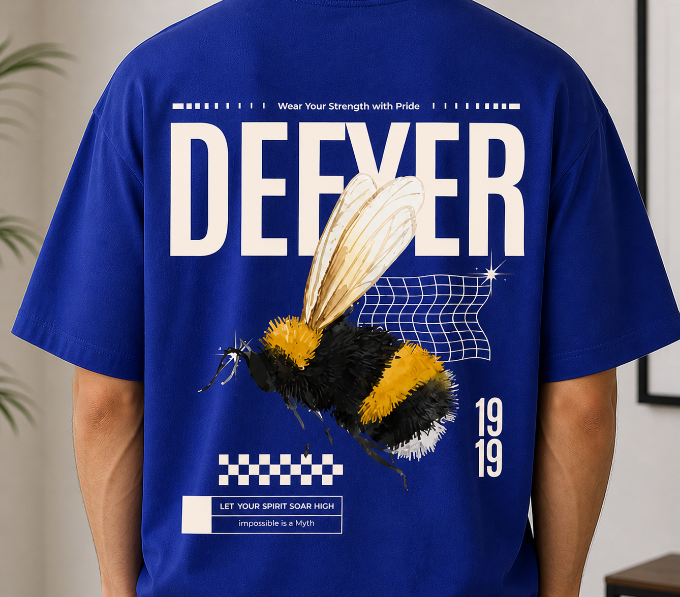 Defyer Bumblebee Cotton Oversized T shirt Royal Blue