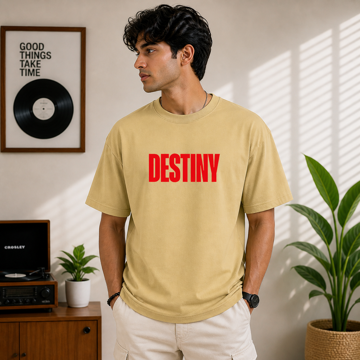 Destiny Dont Lie To Me Oversized Beige Statement T-Shirt
