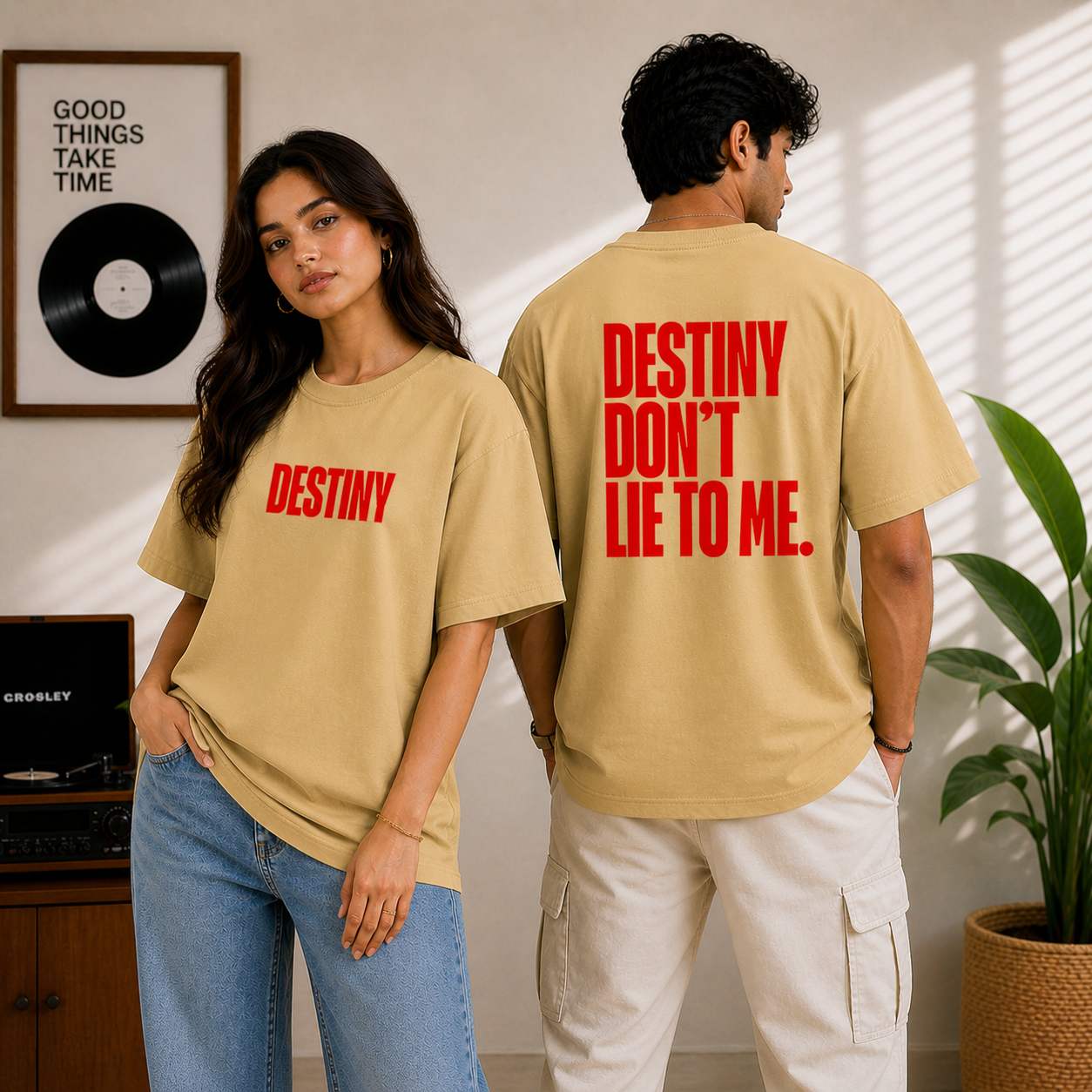 Destiny Dont Lie To Me Oversized Beige Statement T-Shirt