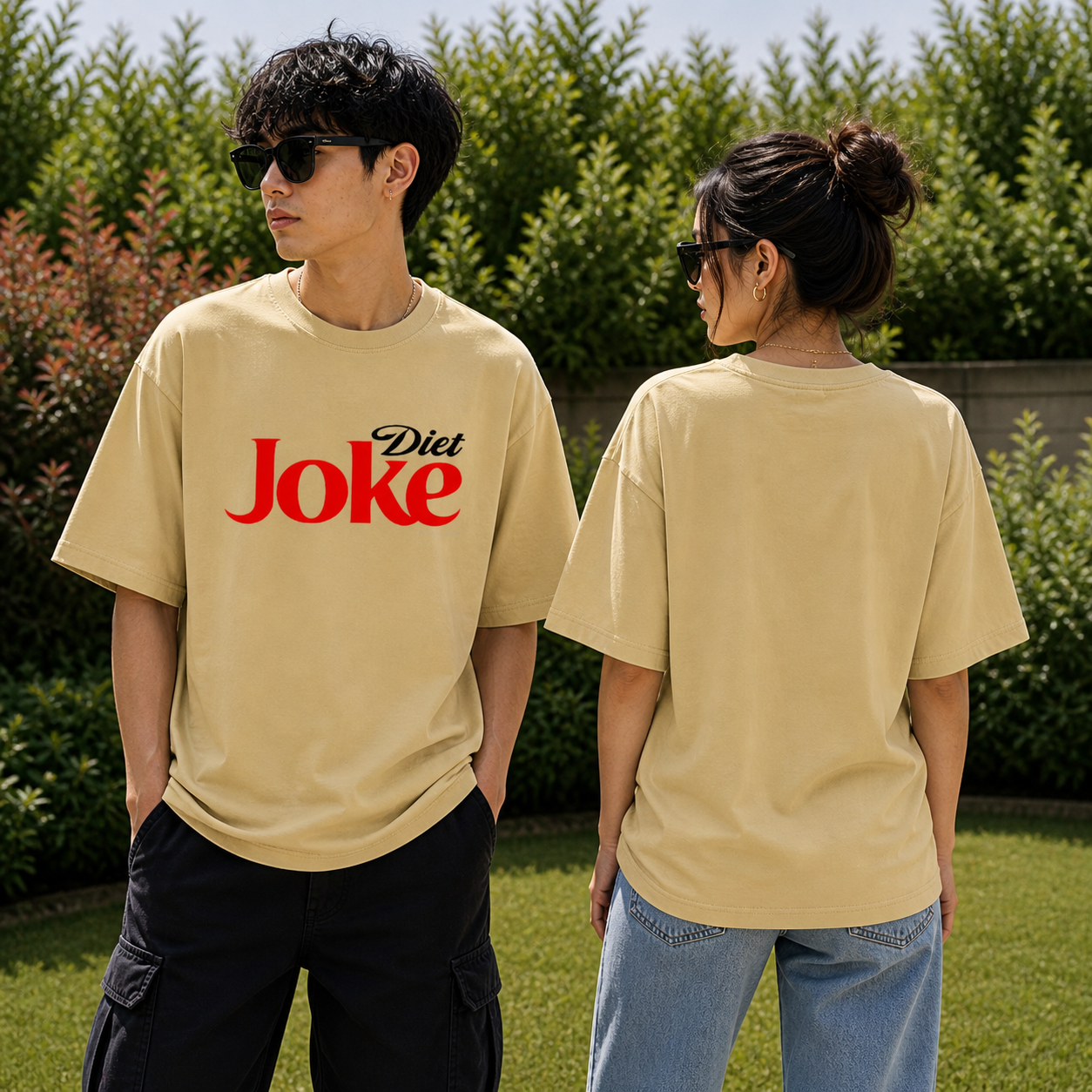 Diet Joke Humour Beige Cotton Oversized T shirt