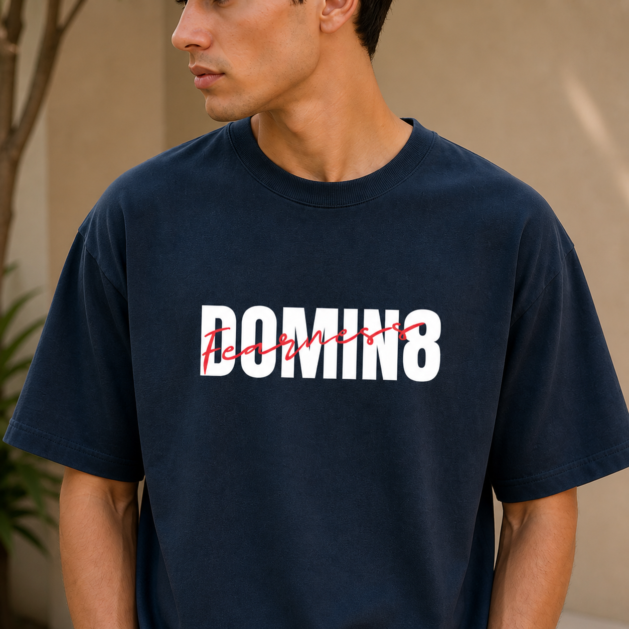 Dominate Fearlessness Oversized Cotton T shirt Navy Blue