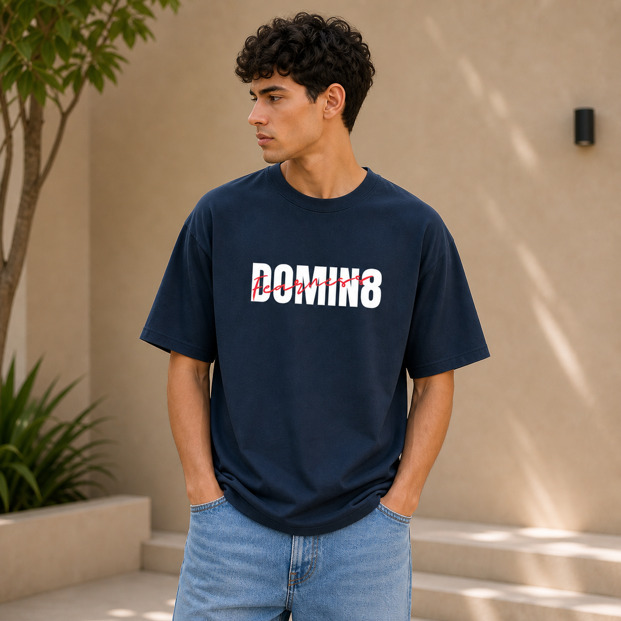 Dominate Fearlessness Oversized Cotton T shirt Navy Blue