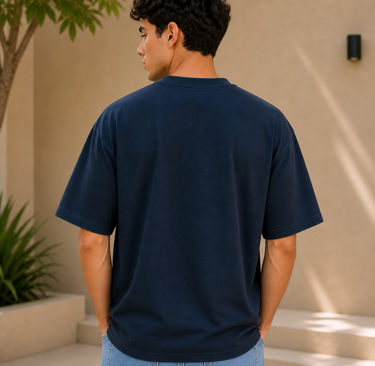 Dominate Fearlessness Oversized Cotton T shirt Navy Blue