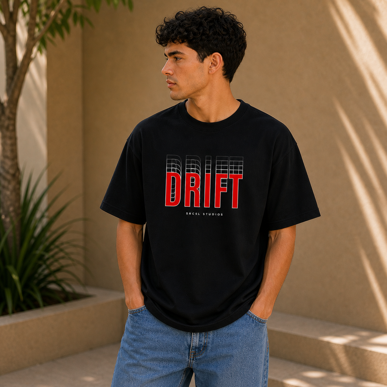 Drift Speed Echo Graphic Oversized T-Shirt Black