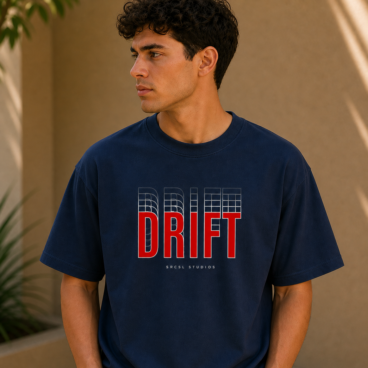 Drift Speed Echo Graphic Oversized T-Shirt Navy Blue