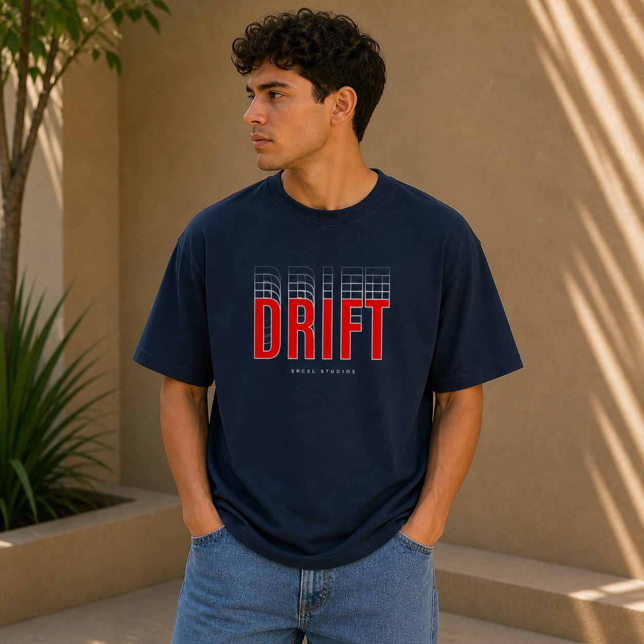 Drift Speed Echo Graphic Oversized T-Shirt Navy Blue