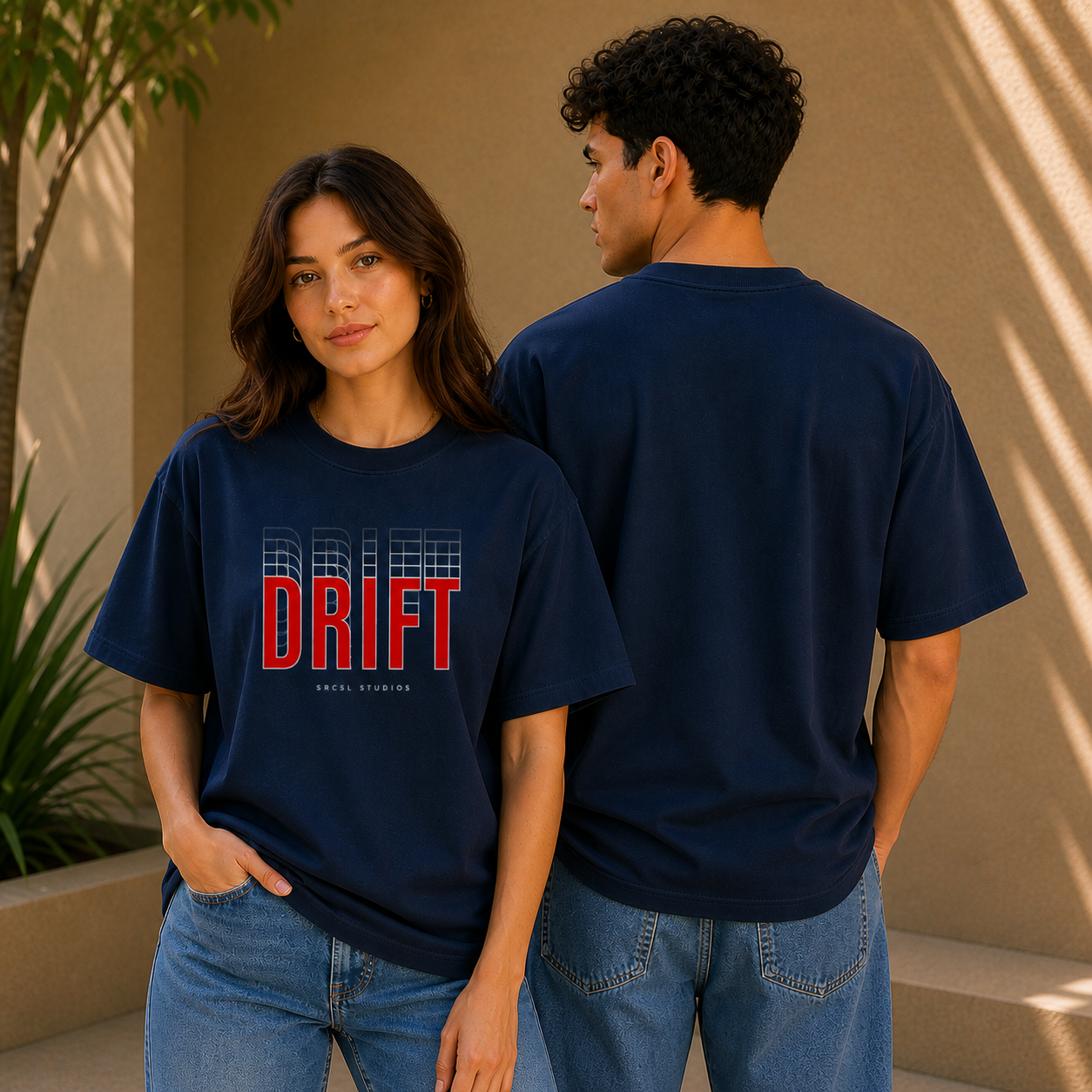 Drift Speed Echo Graphic Oversized T-Shirt Navy Blue