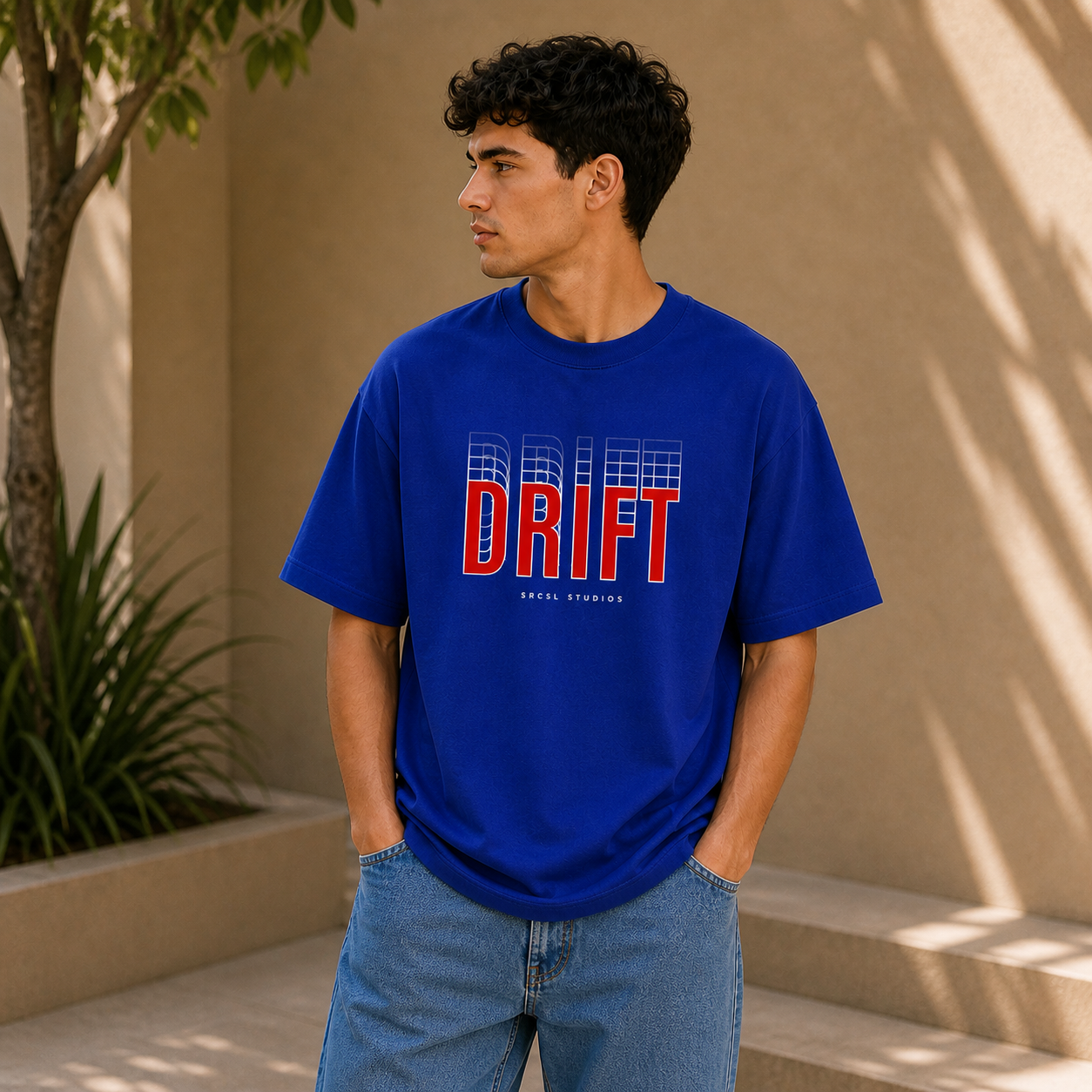 Drift Speed Echo Graphic Oversized T shirt Royal Blue