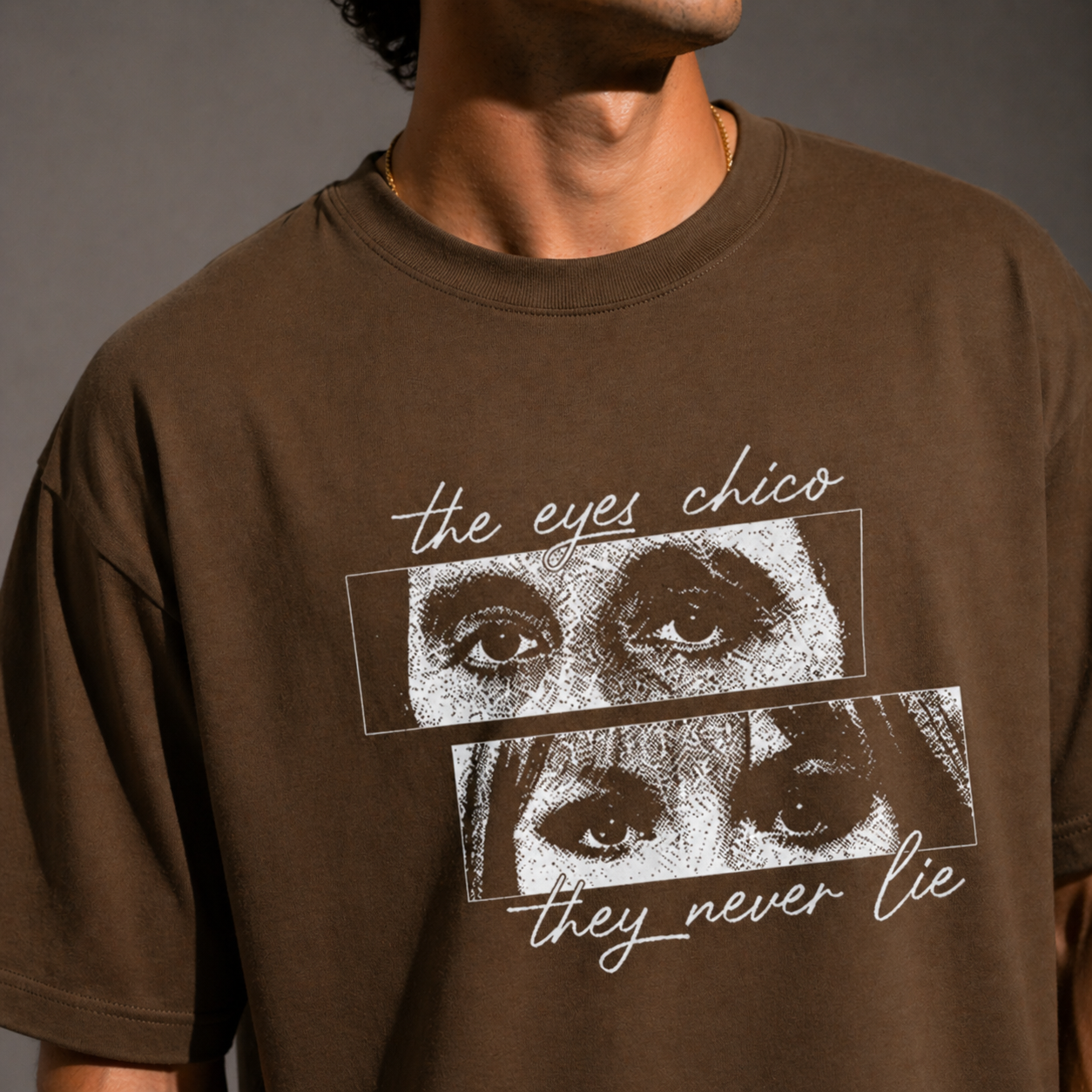 Eyes Chico They Never Lie Oversized Brown Cotton T shirt