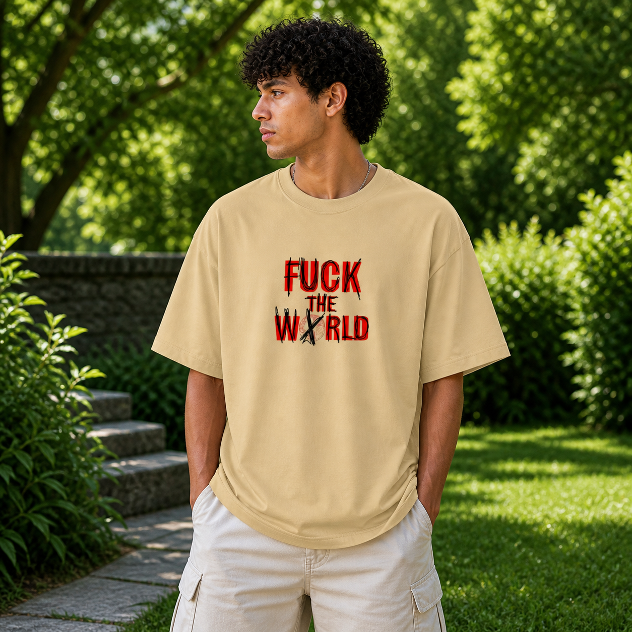 F The World Street Cotton Oversized Beige T-Shirt