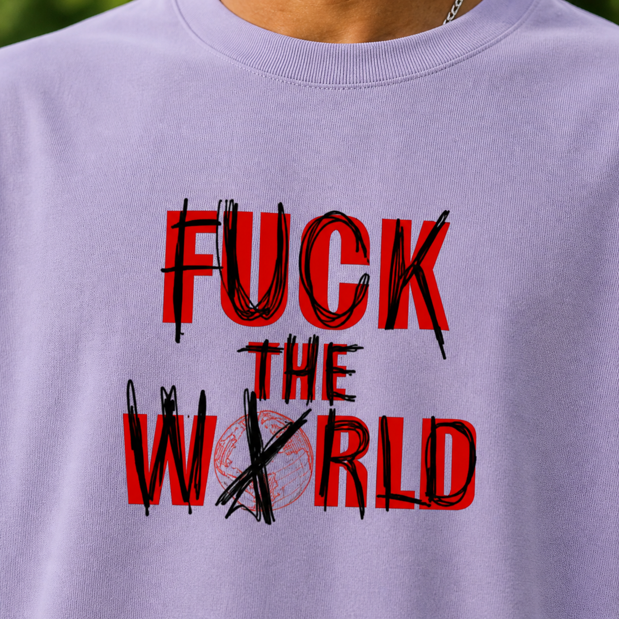 F The World Street Cotton Oversized Lavender T-Shirt