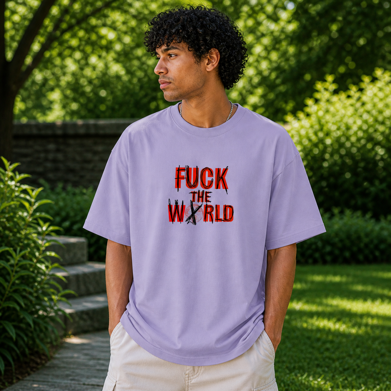 F The World Street Cotton Oversized Lavender T-Shirt