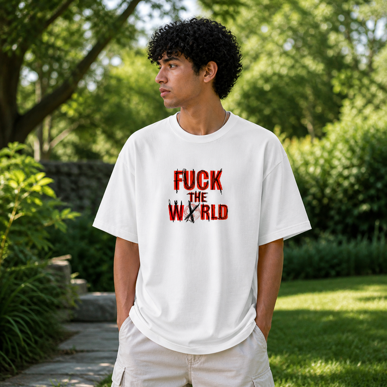 F The World Street Cotton Oversized White T-Shirt