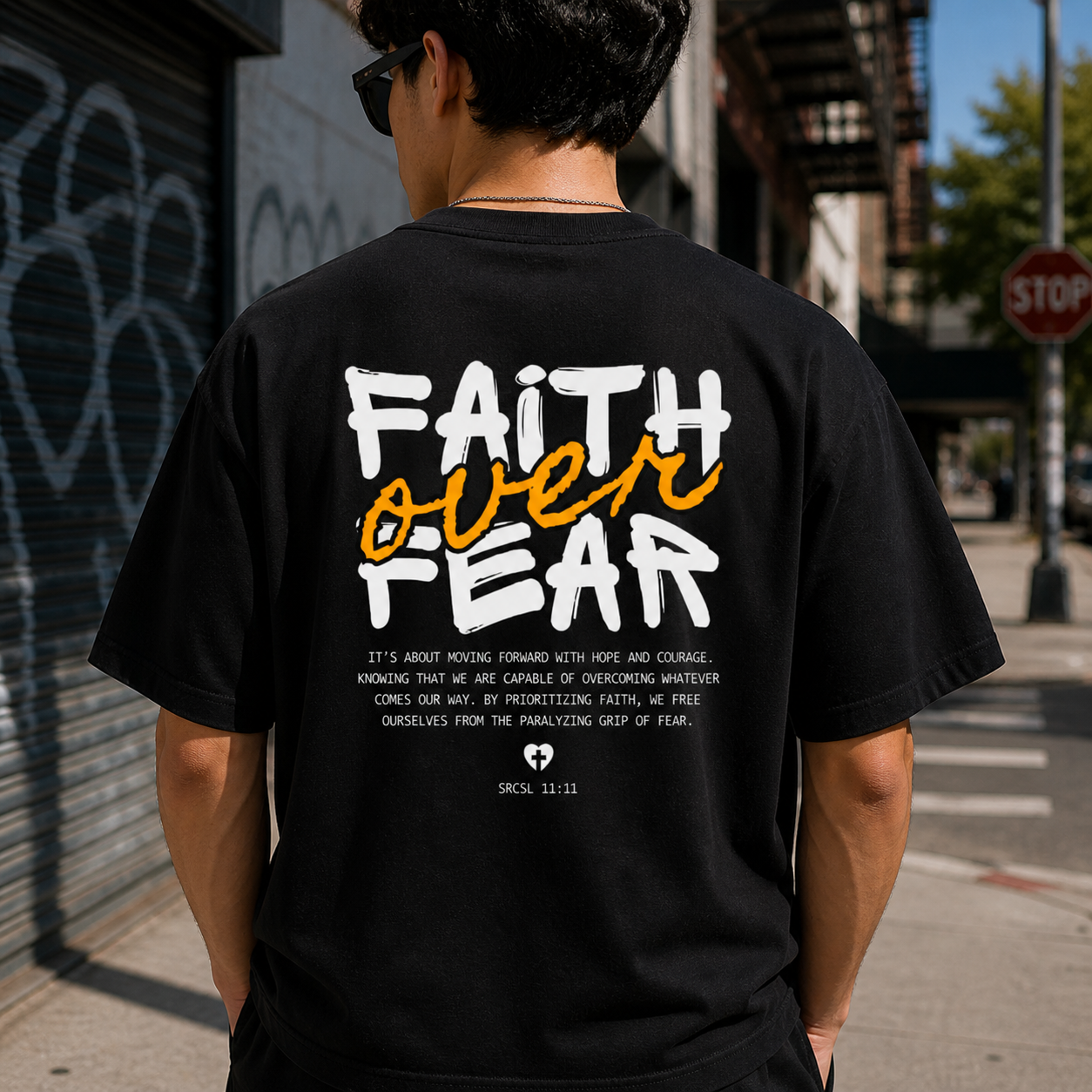 Faith Over Fear Cotton Oversized Graphic T shirt Black