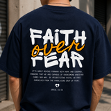 Faith Over Fear Cotton Oversized Graphic T shirt Navy Blue
