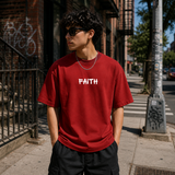 Faith Over Fear Cotton Oversized Graphic T shirt Red
