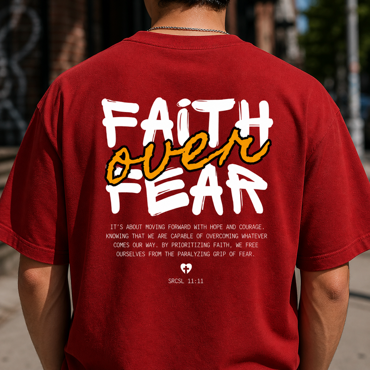 Faith Over Fear Cotton Oversized Graphic T shirt Red