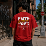 Faith Over Fear Cotton Oversized Graphic T shirt Red
