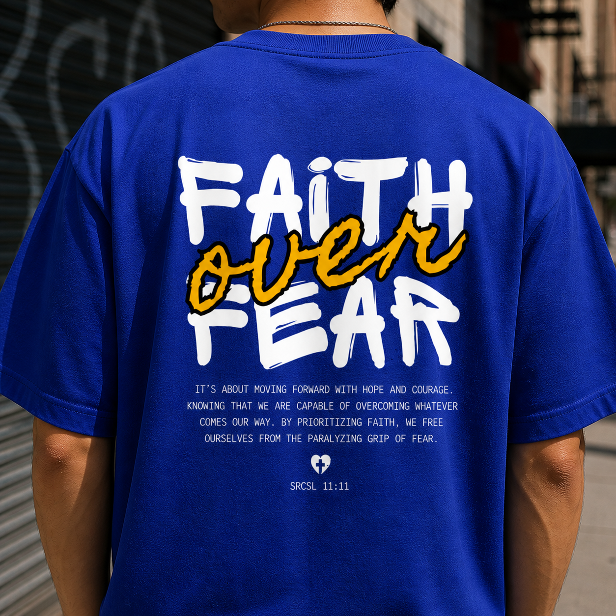 Faith Over Fear Cotton Oversized Graphic T shirt Royal Blue