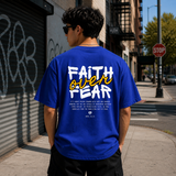 Faith Over Fear Cotton Oversized Graphic T shirt Royal Blue