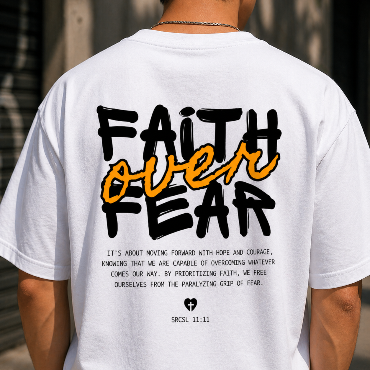 Faith Over Fear Cotton Oversized Graphic T shirt White