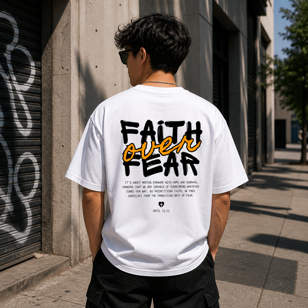 Faith Over Fear Cotton Oversized Graphic T shirt White