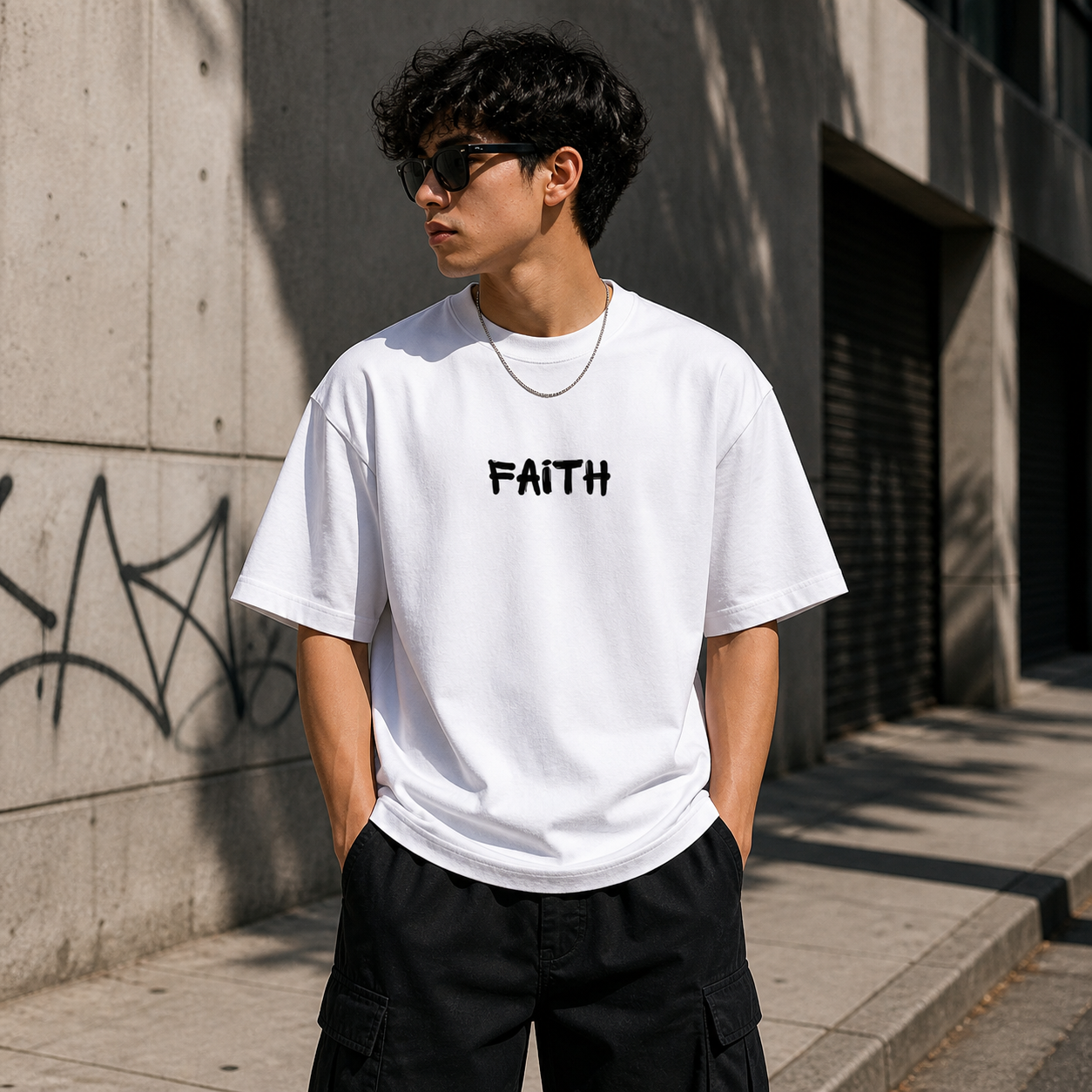 Faith Over Fear Cotton Oversized Graphic T shirt White