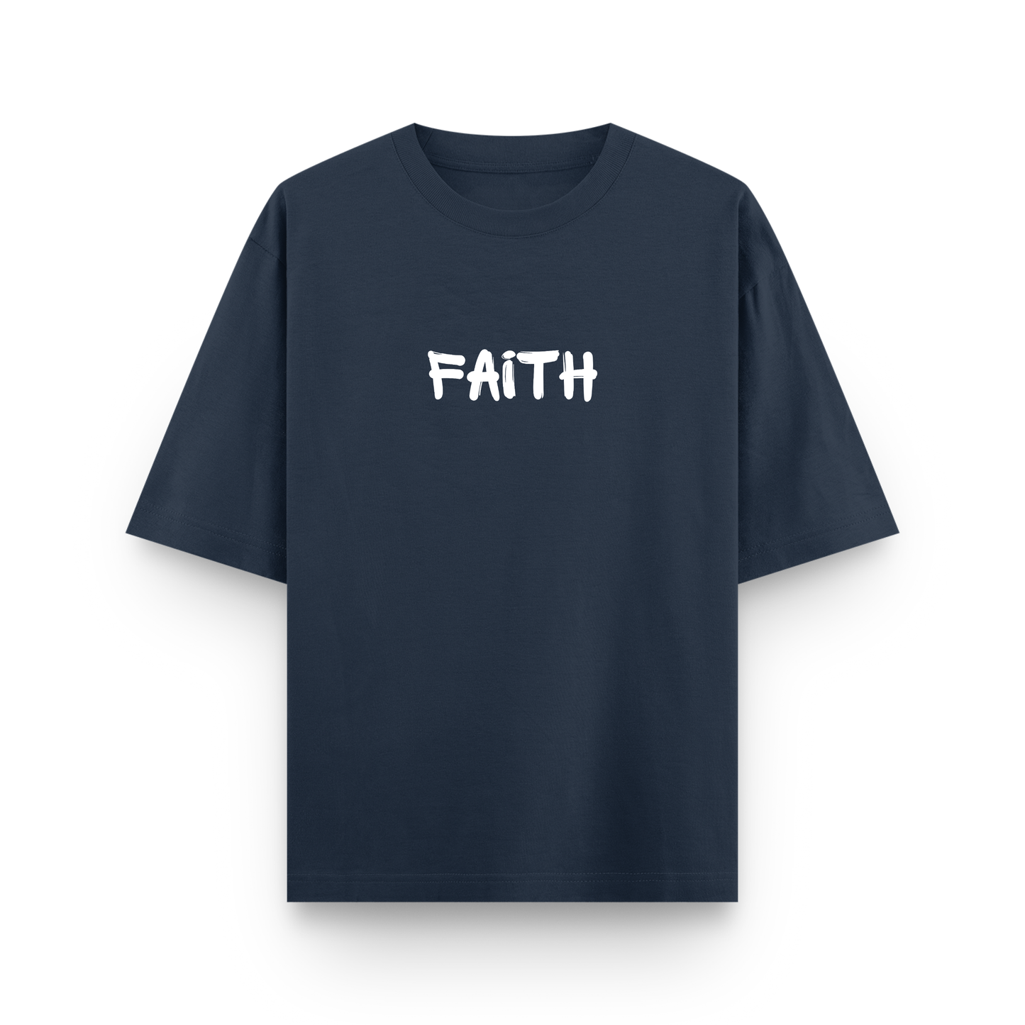 Faith Over Fear Cotton Oversized Graphic T shirt Navy Blue